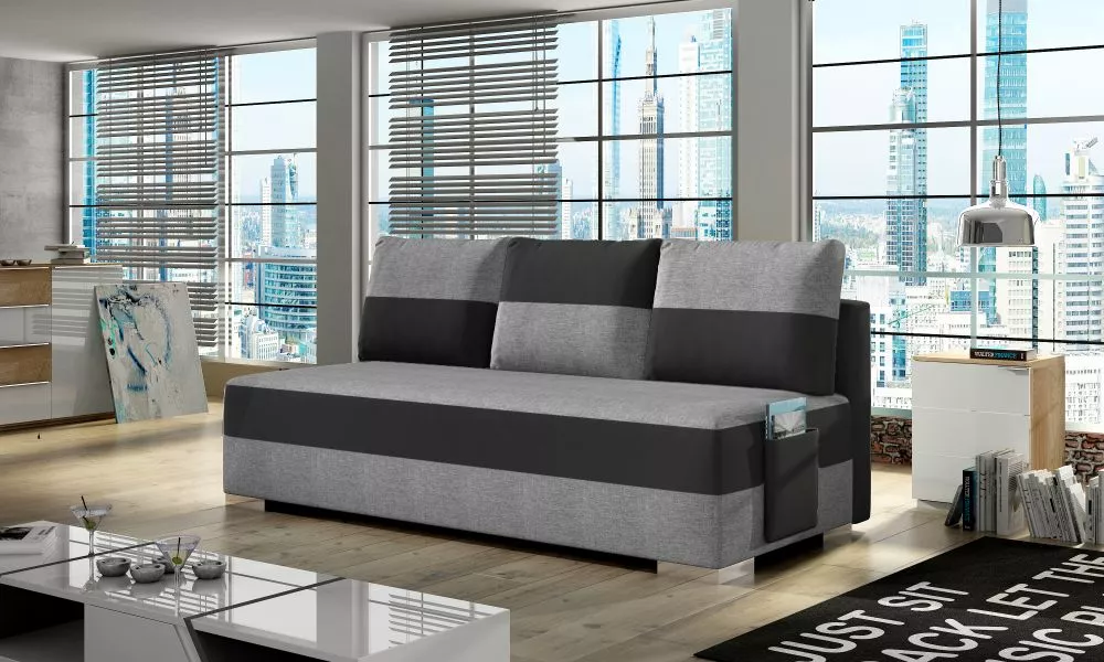 Dīvāns Atila Lux standard · Pelēks + melns · 92 × 200 × 83 cm
