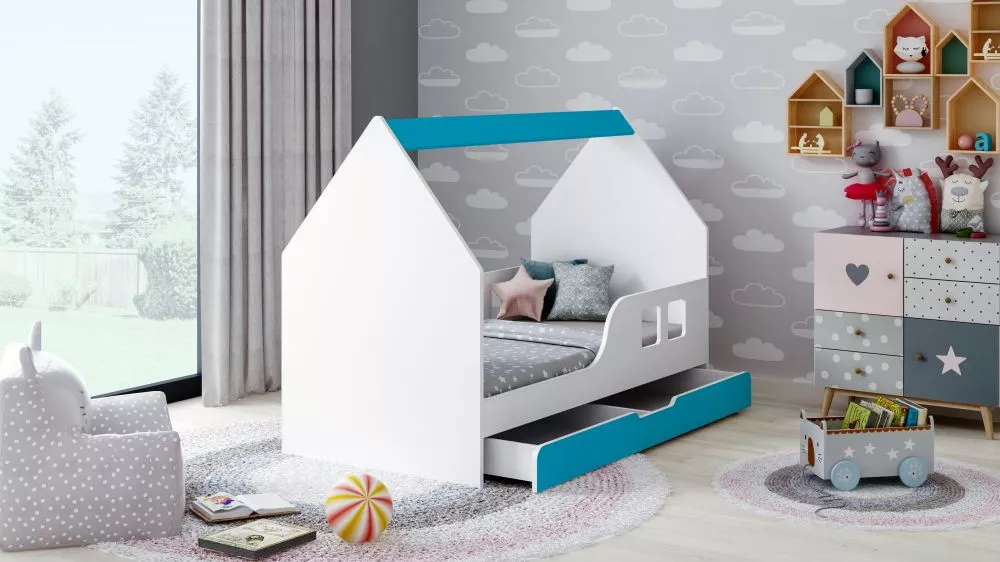 Bērnu gulta House 2 Comfort ar stelāžu Guļamvietas platums: 70 cm, Guļamvietas garums: 140 cm, · 74.5 × 145 × 106 cm