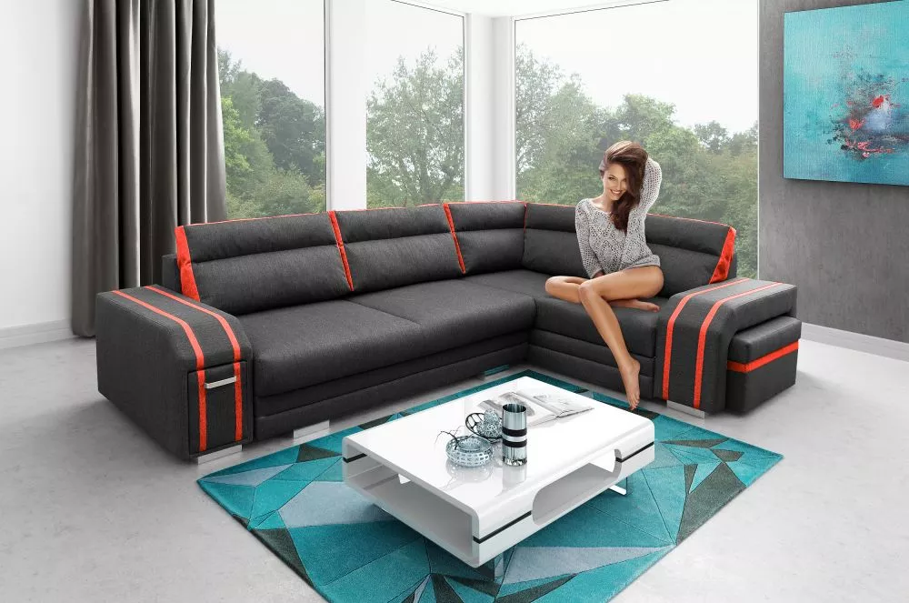 Dīvāns Avatar Standard · Melns + oranžs · 205 × 305 × 90 cm