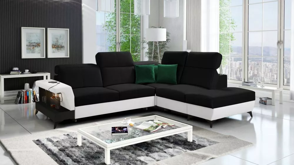 Dīvāns Belutti 7 Satin Black Standard ar LED · Melns + balts · 236 × 288 × 84 cm