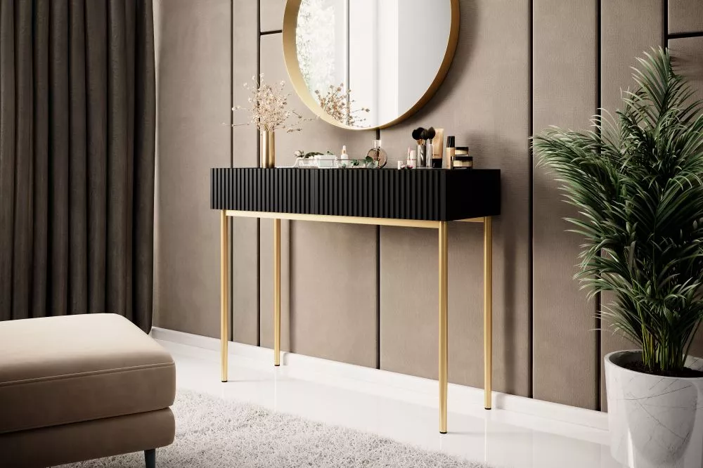 Kosmētikas galds Nicole T100 2SZ Gold · Melns · 100 × 82 × 41 cm