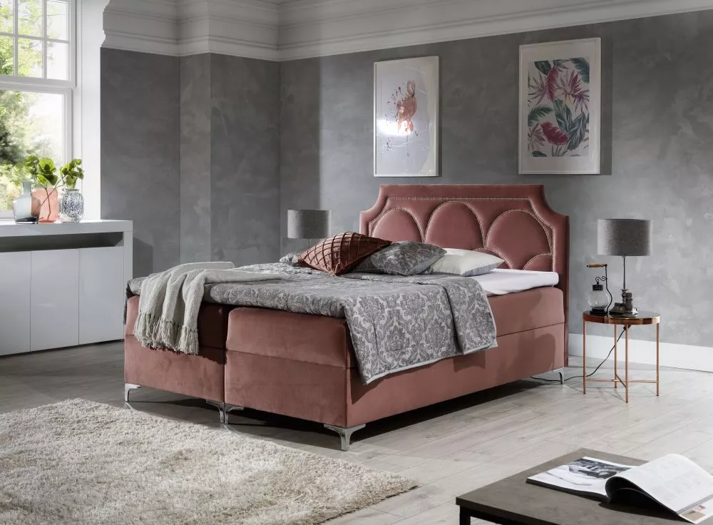 Gulta Caschmire Boxspring Premium Standard Guļamvietas platums: 120 cm, Guļamvietas garums: 200 cm, · Rozā · 122 × 205 ×