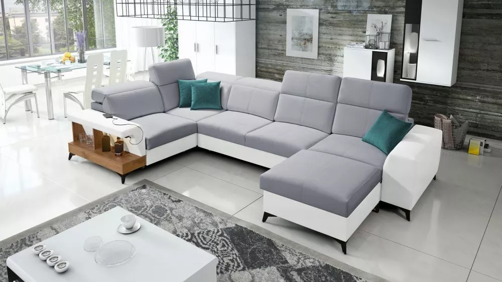 Dīvāns Belutti 4 Lancelot Standard ar LED · Pelēks + balts · 212 × 362 × 84 cm