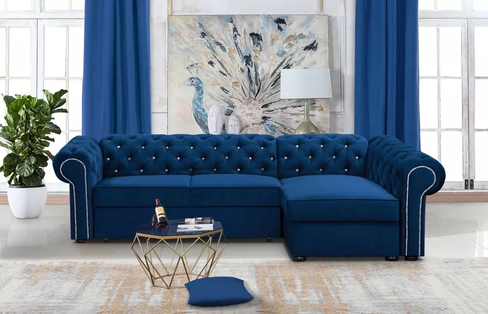 Dīvāns Valentino XL Cristal Standard · Tumši zils · 173 × 278 × 78 cm