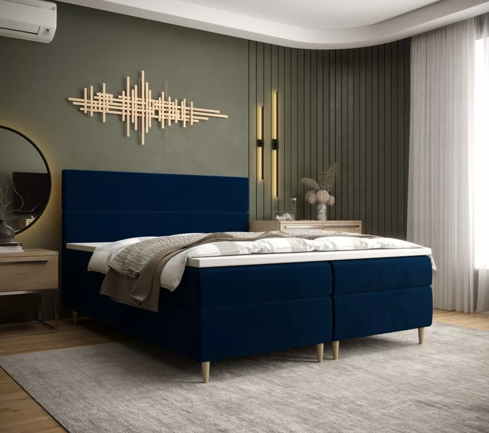Gulta Flo Boxspring Standard Guļamvietas platums: 140 cm, Guļamvietas garums: 200 cm, · Tumši zils · 145 × 114 cm