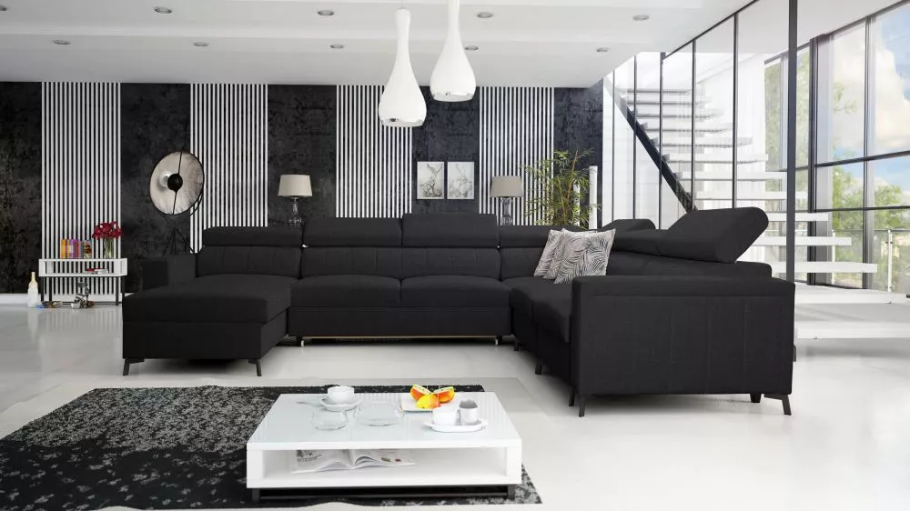 Dīvāns Baltico 7 Premium Standard · Melns · 274 × 351 × 83 cm