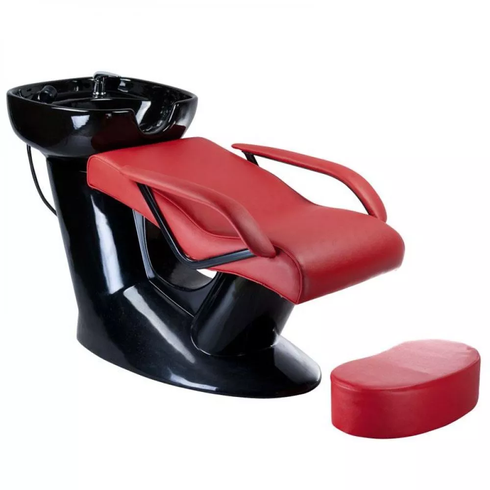 Frizieru izlietne BR-3515 Korpusa krāsa: melns, Elementu krāsa: sarkans, Ar krēslu: 1, Apdares materiāls: eko āda, · 136