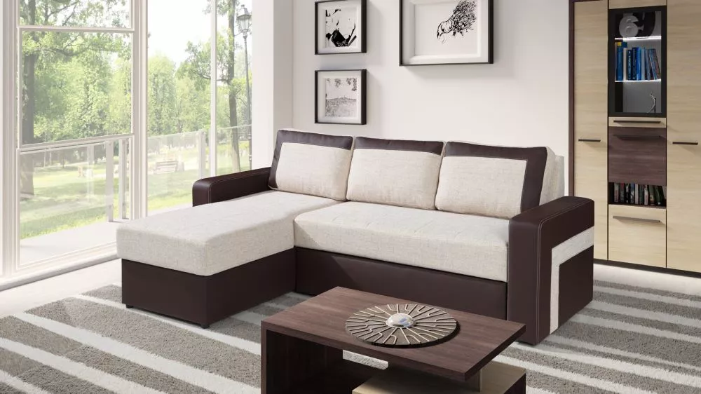 Dīvāns Kolder Corner Standard · Gaiši bēšs + brūns · 156 × 234 × 82 cm