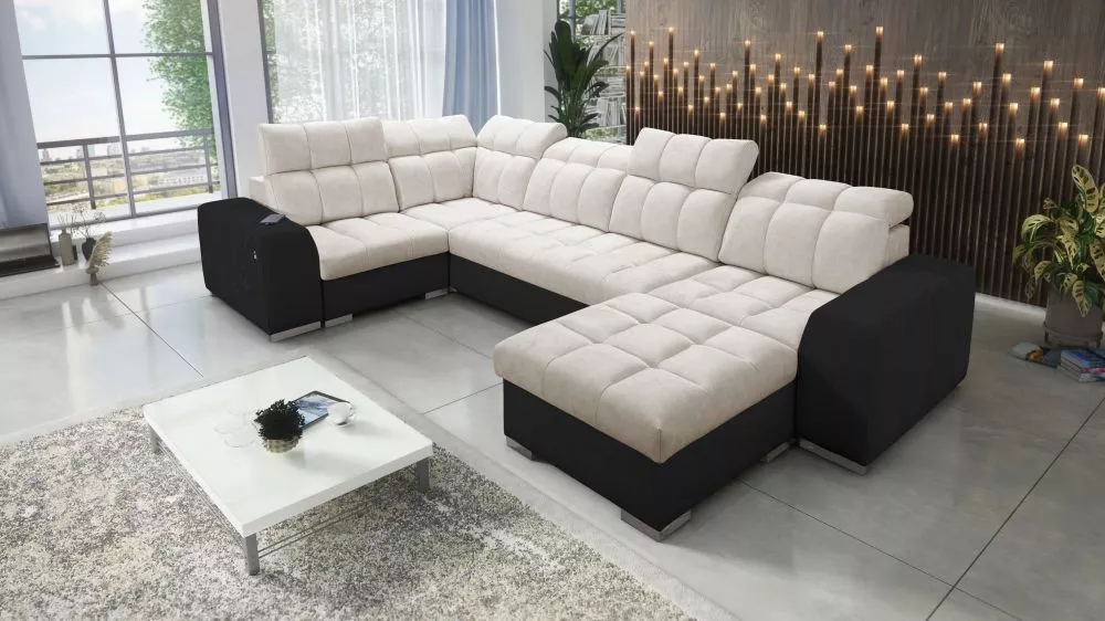 Dīvāns Pagano 4 Premium Standard · Tumši bēšs + melns · 210 × 362 × 83 cm
