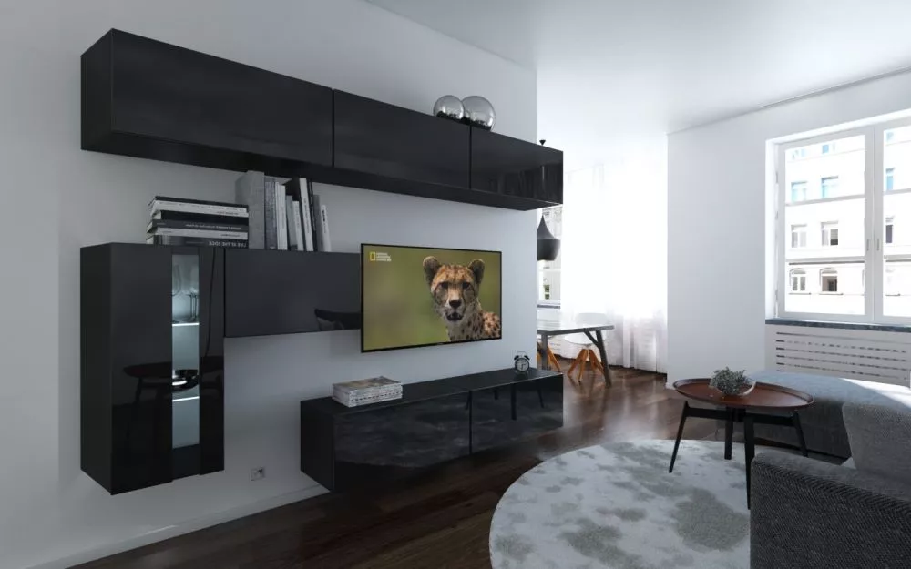 Sekcija Next 81 ar LED · Melns · 265 × 35 × 206 cm