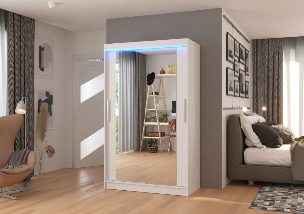 Skapis Tibago ar LED · Balts · 120 × 58 × 200 cm
