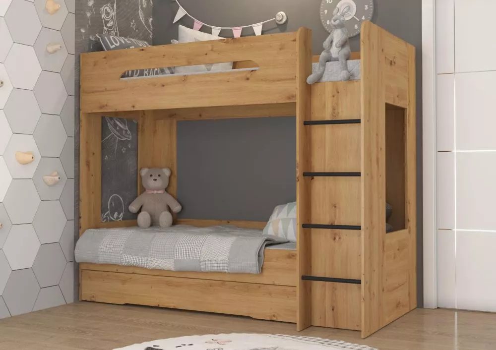 Divstāvu gulta Blanc P ar stelāžu Guļamvietas platums: 80 cm, Guļamvietas garums: 200 cm, · Ozols artisan · 100 × 204 × 