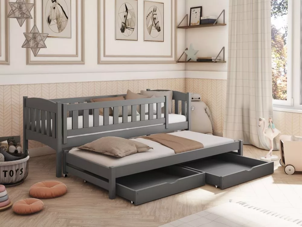 Bērnu gulta Amelka ar stelāžam Guļamvietas platums: 80 cm, Guļamvietas garums: 200 cm, · Grafīts · 87 × 208 × 75 cm