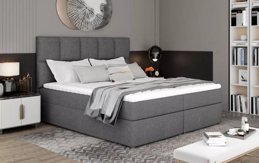 Gulta Glossy Boxspring Lux Standard Guļamvietas platums: 140 cm, Guļamvietas garums: 200 cm, · Pelēks · 145 × 210 × 124 