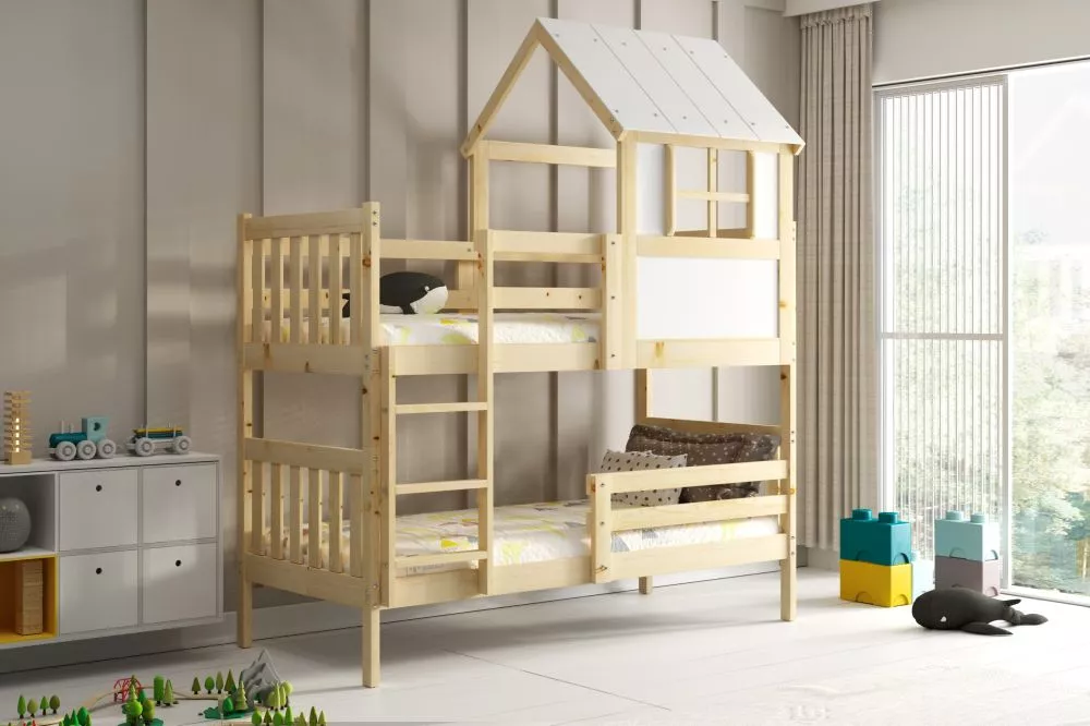Bērnu gulta Kacper Domek 90x190 ar stelāžām Guļamvietas platums: 90 cm, Guļamvietas garums: 190 cm, · Priede · 97 × 27 ×