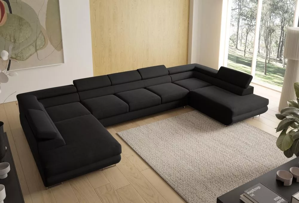 Dīvāns Alice U XL 160 standard · Melns · 202 × 400 × 70 cm