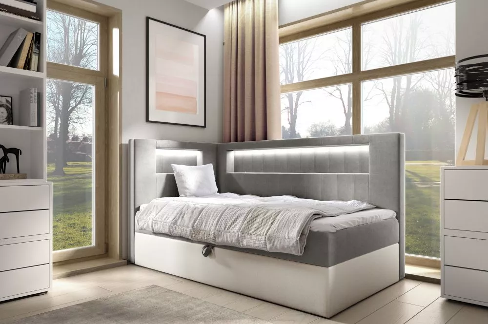 Gulta Gold 3 L Boxspring Standard ar LED Guļamvietas platums: 90 cm, Korpusa krāsa: balts, Guļamvietas garums: 200 cm, ·