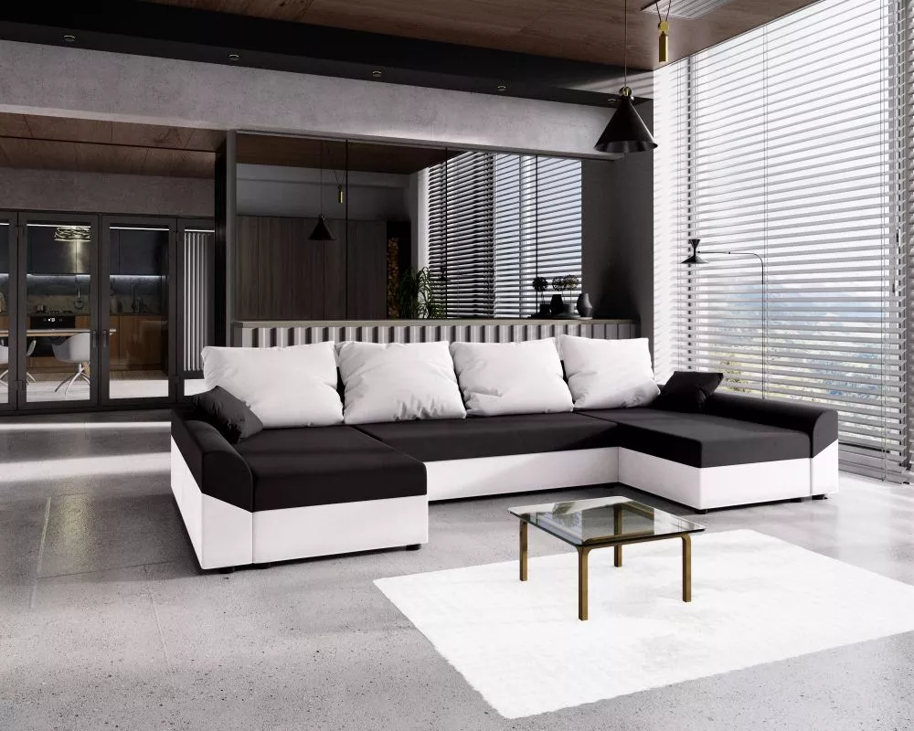 Dīvāns Denver U standard · Melns + balts · 139 × 321 × 80 cm