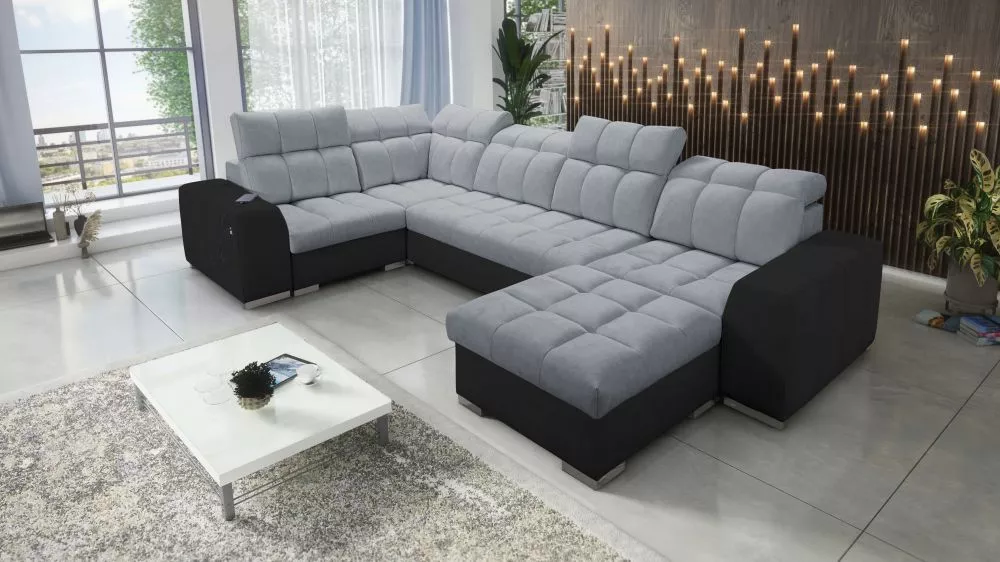 Dīvāns Pagano 4 Premium Standard · Tumši pelēks + melns · 210 × 362 × 83 cm
