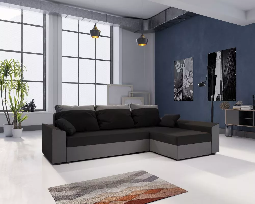 Dīvāns Paul L standard · Melns + pelēks · 139 × 248 × 80 cm