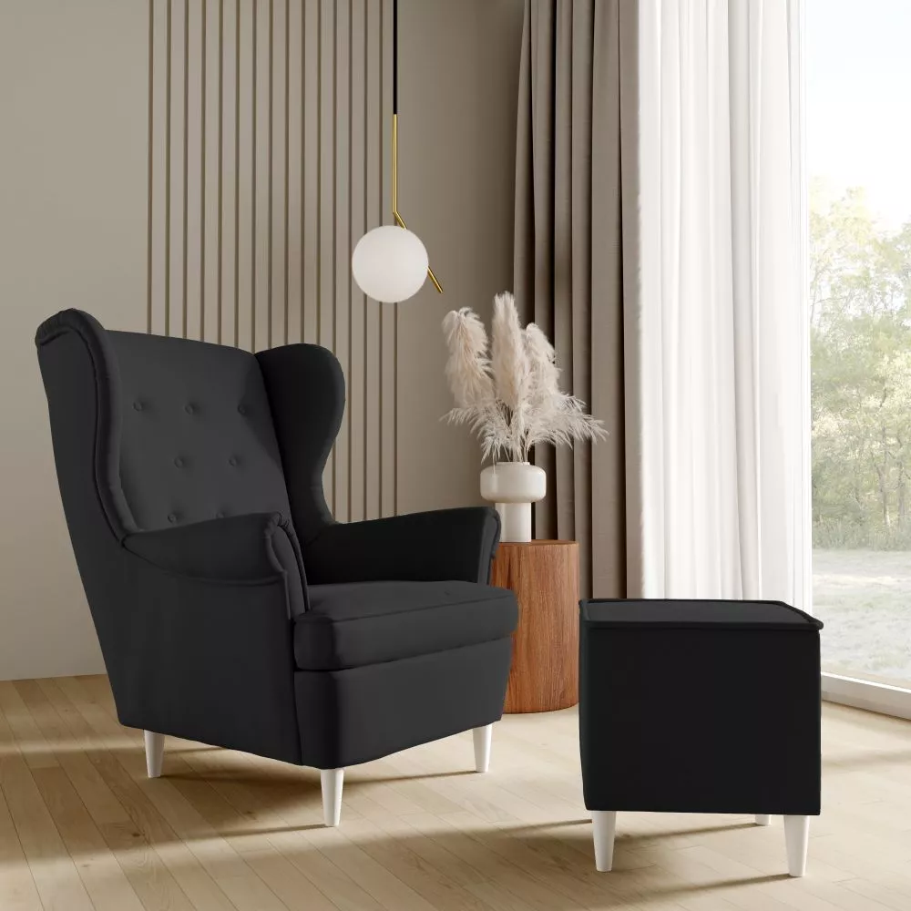 Mīksts krēsls Lino 190 1S+P Standard Sēdvietas dziļums: 55 cm, · Melns · 85 × 90 × 103 cm
