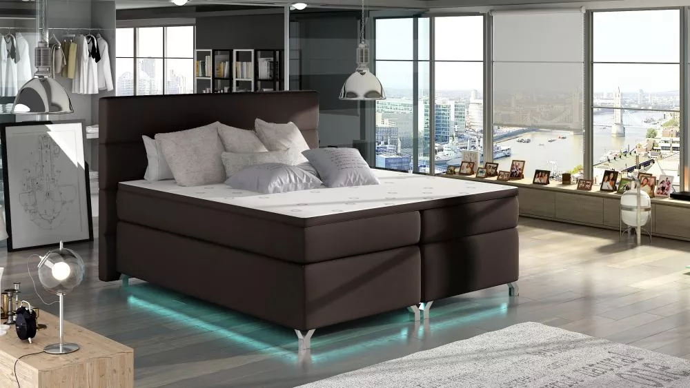 Gulta Amadeo Boxspring Classic ar LED standard Guļamvietas platums: 140 cm, Guļamvietas garums: 200 cm, · Brūns · 155 × 