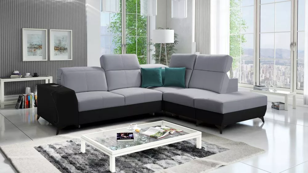 Dīvāns Belutti 7 Mix Standard · Pelēks + melns · 236 × 288 × 84 cm