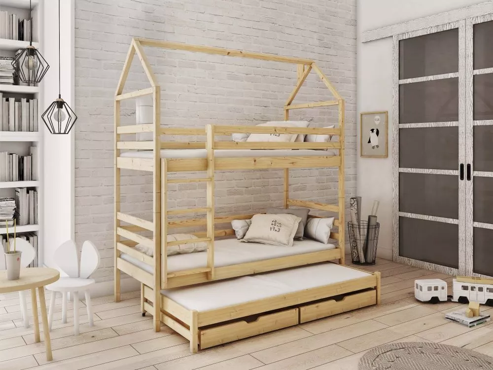 Bērnu gulta Dalia ar stelāžām Guļamvietas platums: 80 cm, Guļamvietas garums: 160 cm, · Priede · 87 × 168 × 217 cm