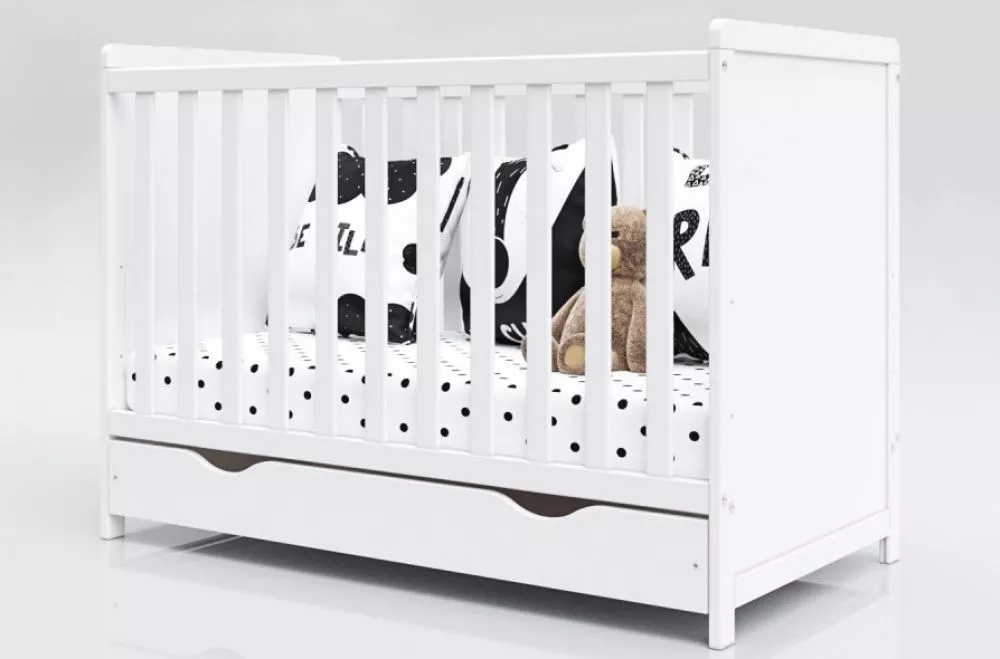 Bērnu gulta Lilia Transformer 60x120 ar stelāžu Guļamvietas platums: 60 cm, Guļamvietas garums: 120 cm, · Balts · 65 × 1
