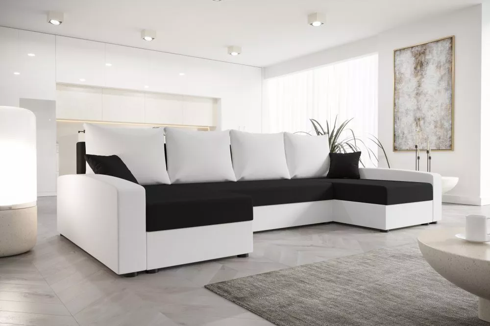 Dīvāns Chievo U Standard · Melns + balts · 140 × 301 × 90 cm