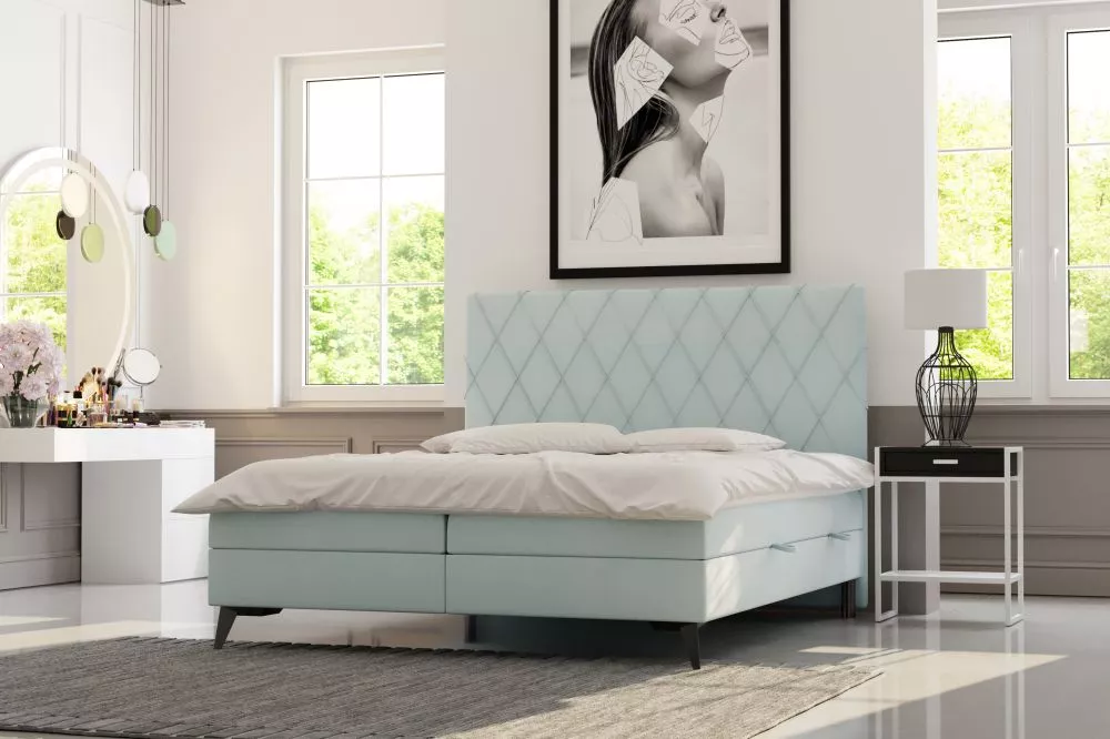 Gulta Milo Boxspring Standard Guļamvietas platums: 160 cm, Guļamvietas garums: 200 cm, · Gaiši zils · 160 × 207 × 119 cm