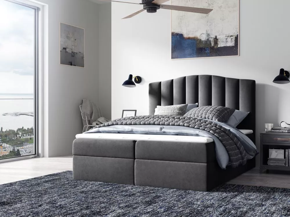 Gulta Lindos Boxspring Standard Guļamvietas platums: 120 cm, Guļamvietas garums: 200 cm, · Grafīts · 124 × 208 × 125 cm