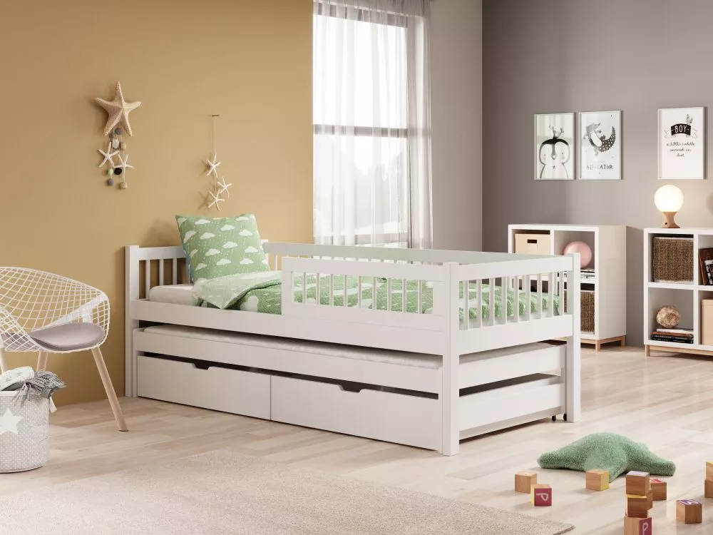 Bērnu gulta Orio ar stelāžu Guļamvietas platums: 80 cm, Guļamvietas garums: 180 cm, · Balts · 87 × 186 × 76 cm