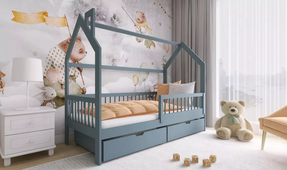 Bērnu gulta Oskar ar stelāžu Guļamvietas platums: 80 cm, Guļamvietas garums: 160 cm, · Pelēks · 86 × 164 × 148 cm