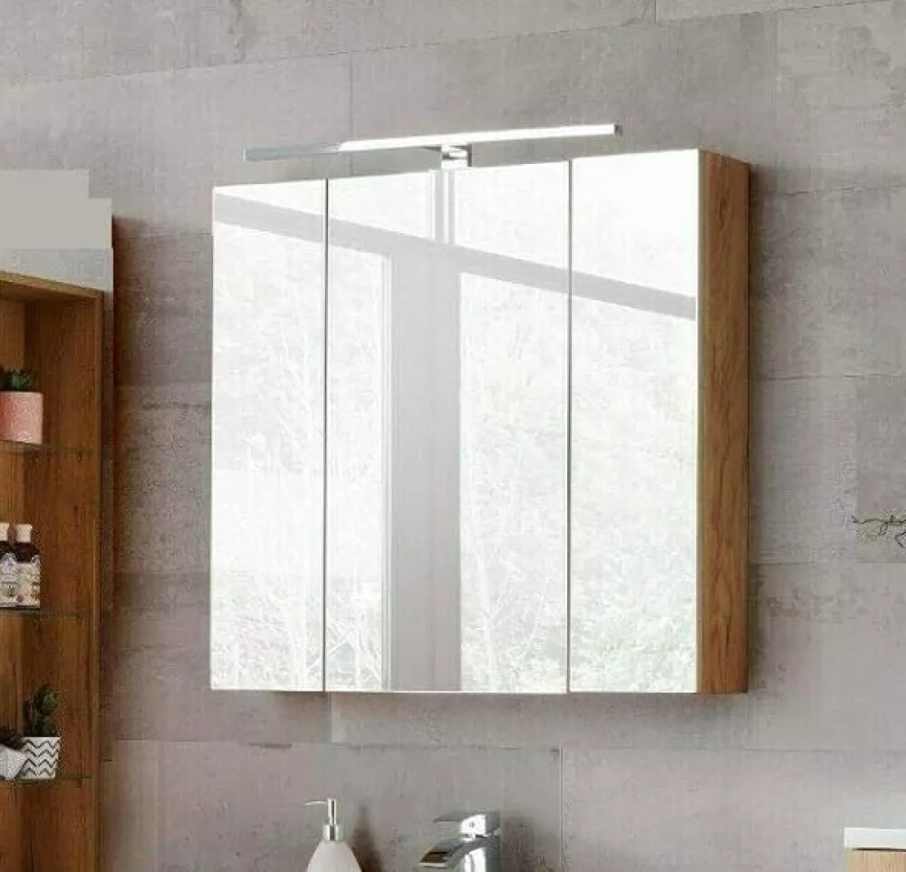 Vannas istabas skapītis Capri Oak 843 ar LED · Zelta ozols · 80 × 75 × 16 cm
