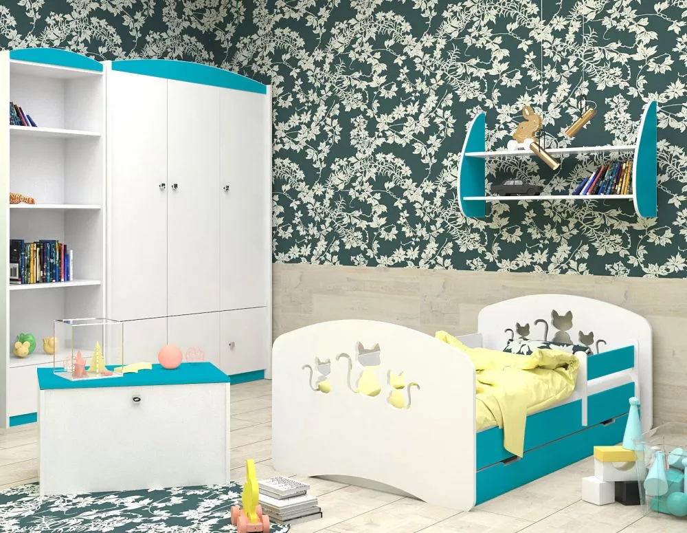 Bērnu gulta Happy Design Kotki L02 140x70 ar stelāžu Guļamvietas platums: 70 cm, Guļamvietas garums: 140 cm, · 82 × 144 