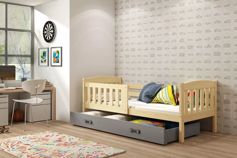 Bērnu gulta Kubus Single Pine ar stelāžu Guļamvietas platums: 80 cm, Guļamvietas garums: 190 cm, · 87 × 196 × 70 cm