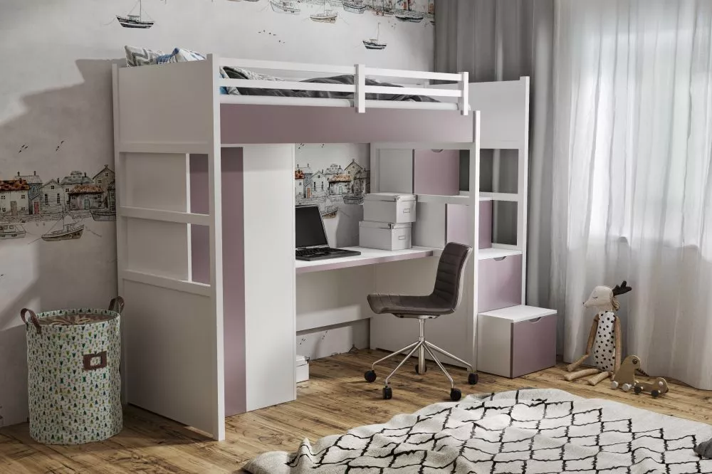 Bērnu gulta Tristan 90x200 ar stelāžu Kāpņu puse: Pa labi, Guļamvietas platums: 90 cm, Guļamvietas garums: 200 cm, · 125