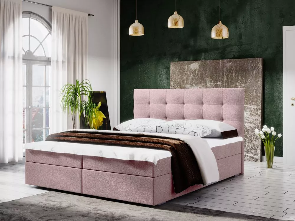 Gulta Fado 2 Boxspring Standard Guļamvietas platums: 180 cm, Guļamvietas garums: 200 cm, · Rozā · 185 × 208 × 106 cm