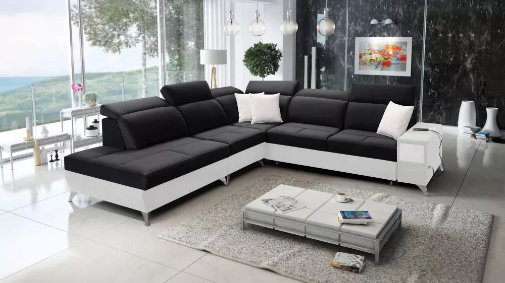 Dīvāns Deus 9 Premium Standard · Melns + balts · 286 × 300 × 83 cm