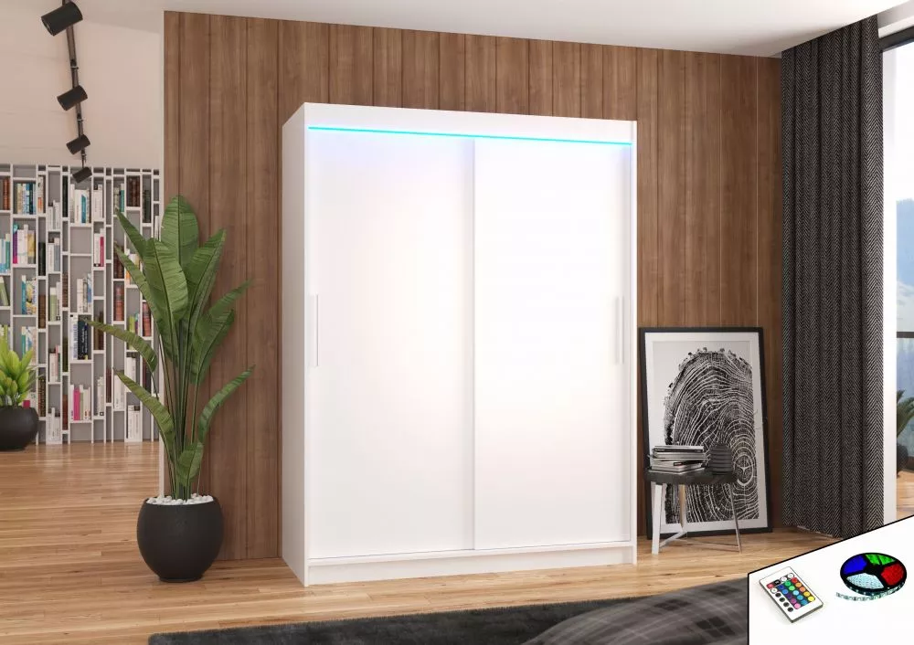 Skapis Florento S ar LED · Balts · 150 × 58 × 200 cm