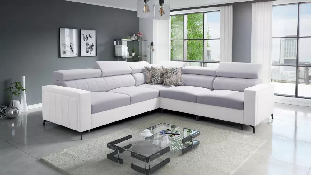 Dīvāns Baltico 4 Standard · Gaiši pelēks + balts · 275 × 275 × 83 cm