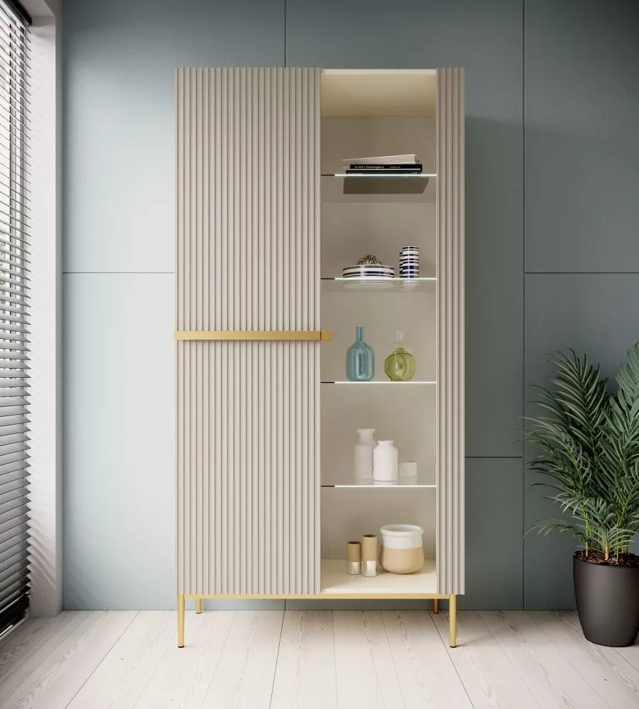 Sekcija Nicole W100 2D Gold · Gaiši bēšs · 100 × 45 × 200 cm