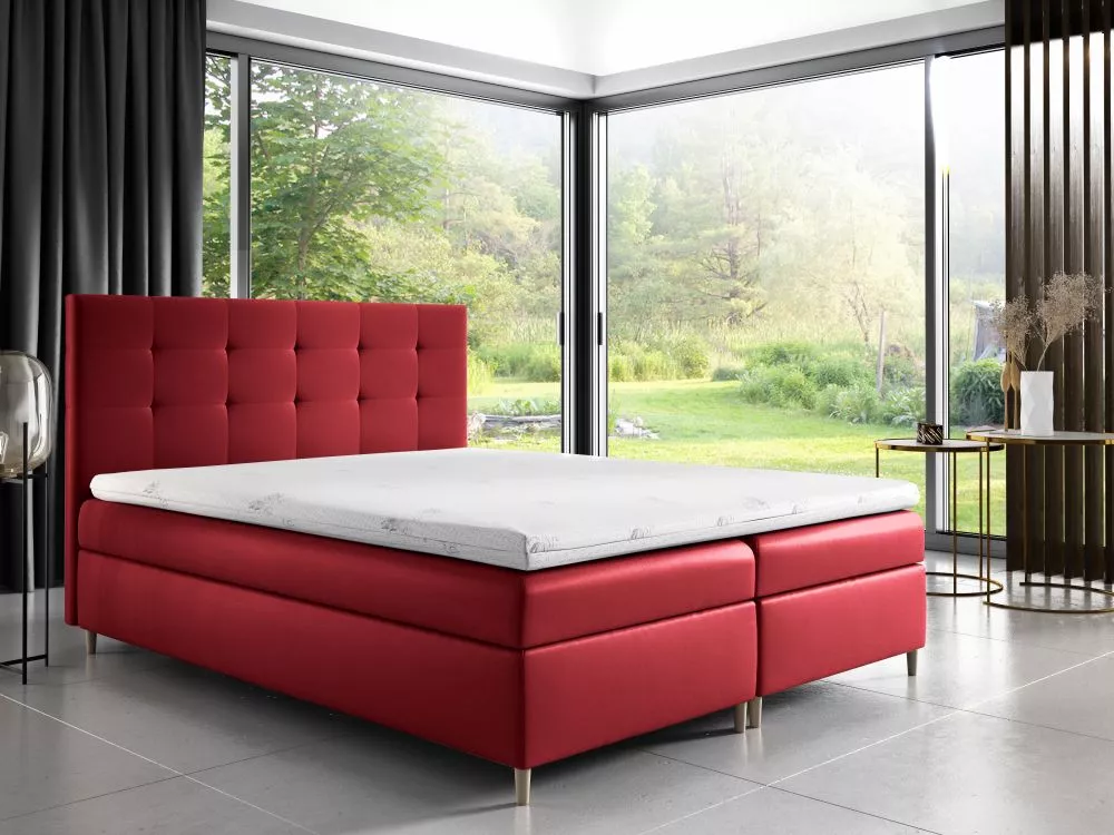 Gulta Dakota Boxspring Standard Guļamvietas platums: 200 cm, Guļamvietas garums: 200 cm, · Sarkans · 204 × 208 × 115 cm