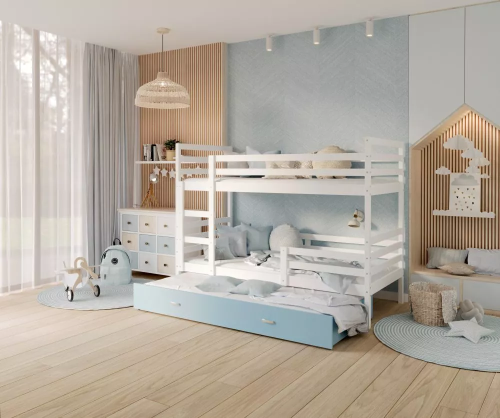Bērnu gulta Jacek 3 MDF 90x200 ar stelāžām Guļamvietas platums: 90 cm, Guļamvietas garums: 200 cm, · 96 × 208 × 158 cm