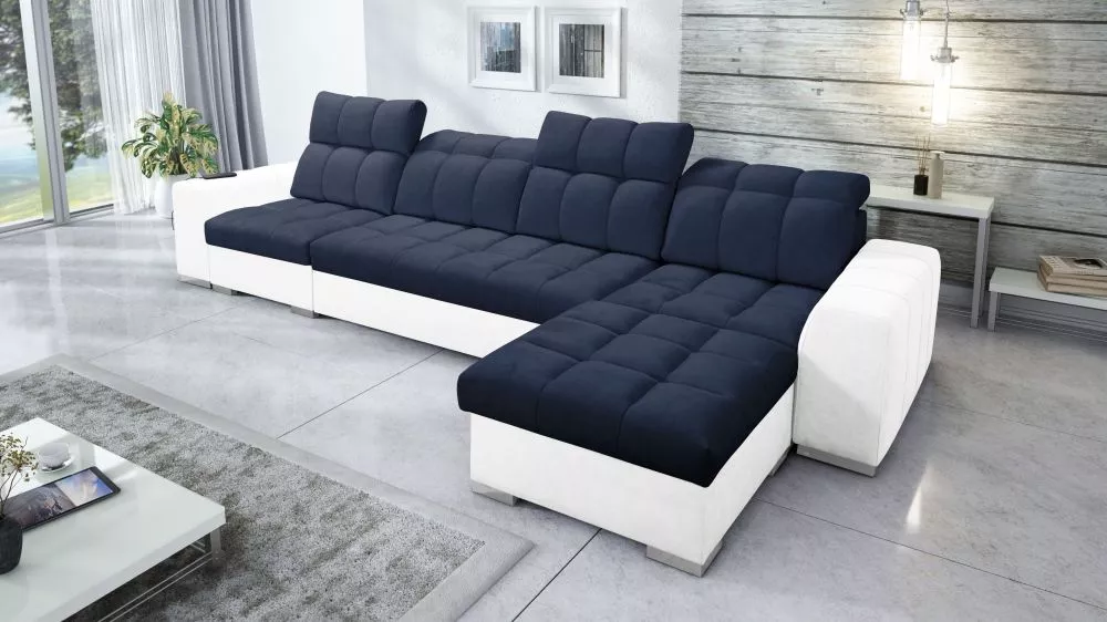 Dīvāns Pagano 12 Premium Standard · Tumši zils + balts · 179 × 366 × 83 cm