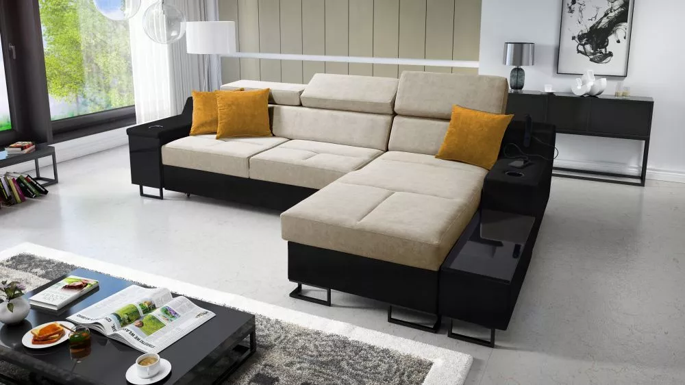 Dīvāns Alicante 1 Mini Whisper Eco Standard · Bēšs + melns · 173 × 274 × 81 cm