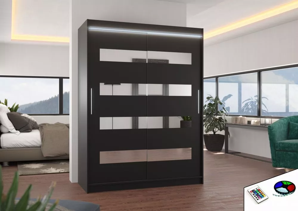 Skapis Baltic ar LED · Melns · 150 × 58 × 200 cm