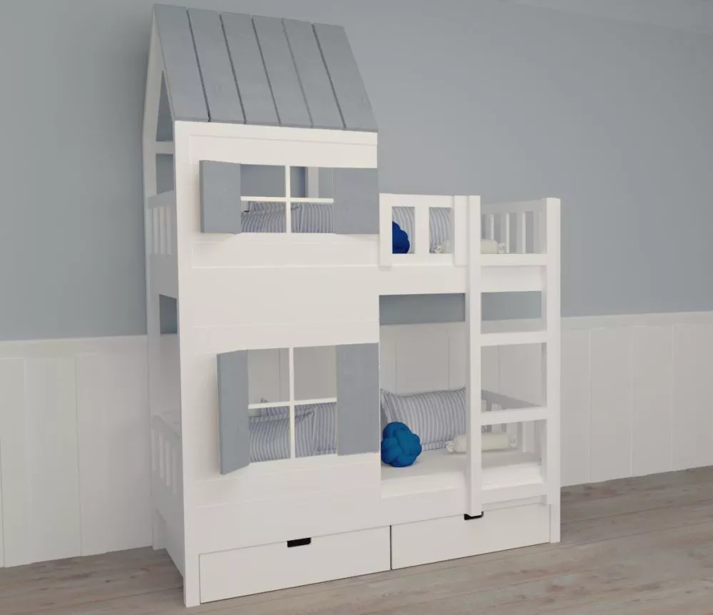 Bērnu gulta ID 104P ar stelāžām Kāpņu puse: Pa labi, Guļamvietas platums: 90 cm, Guļamvietas garums: 200 cm, · 97 × 207 
