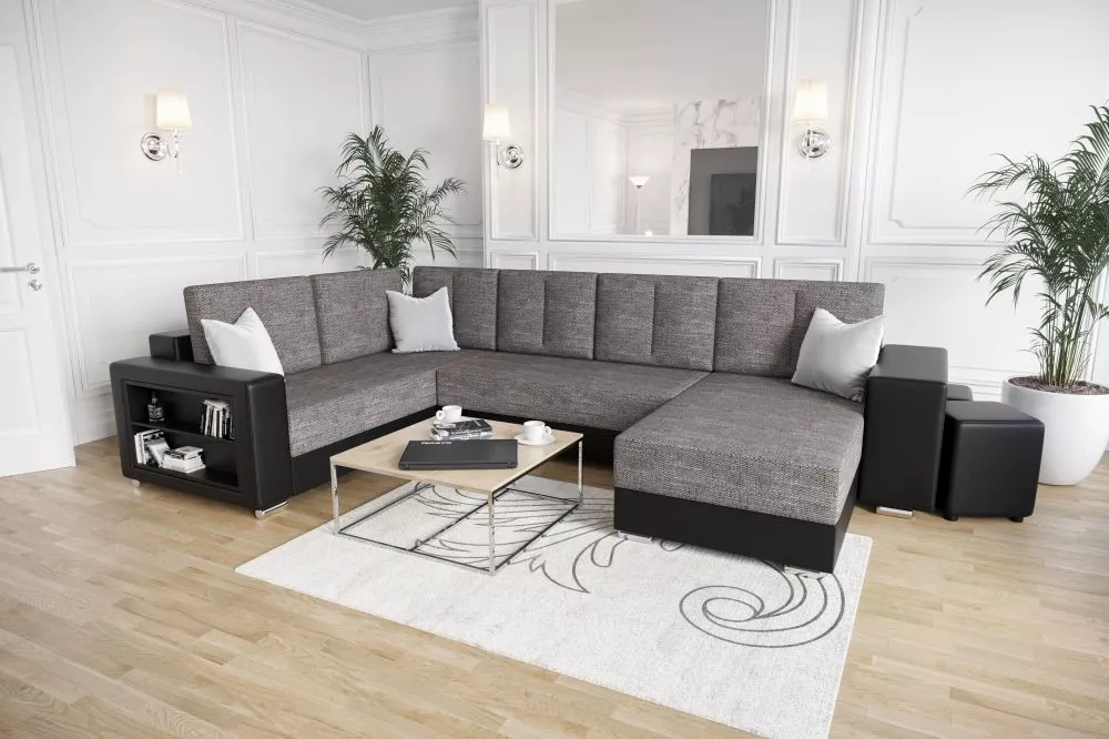 Dīvāns Kris U standard · Pelēks + melns · 210 × 330 × 85 cm